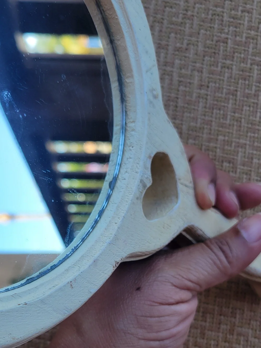 Vintage Hand Painted Floral Heart Handle Wooden Mirror